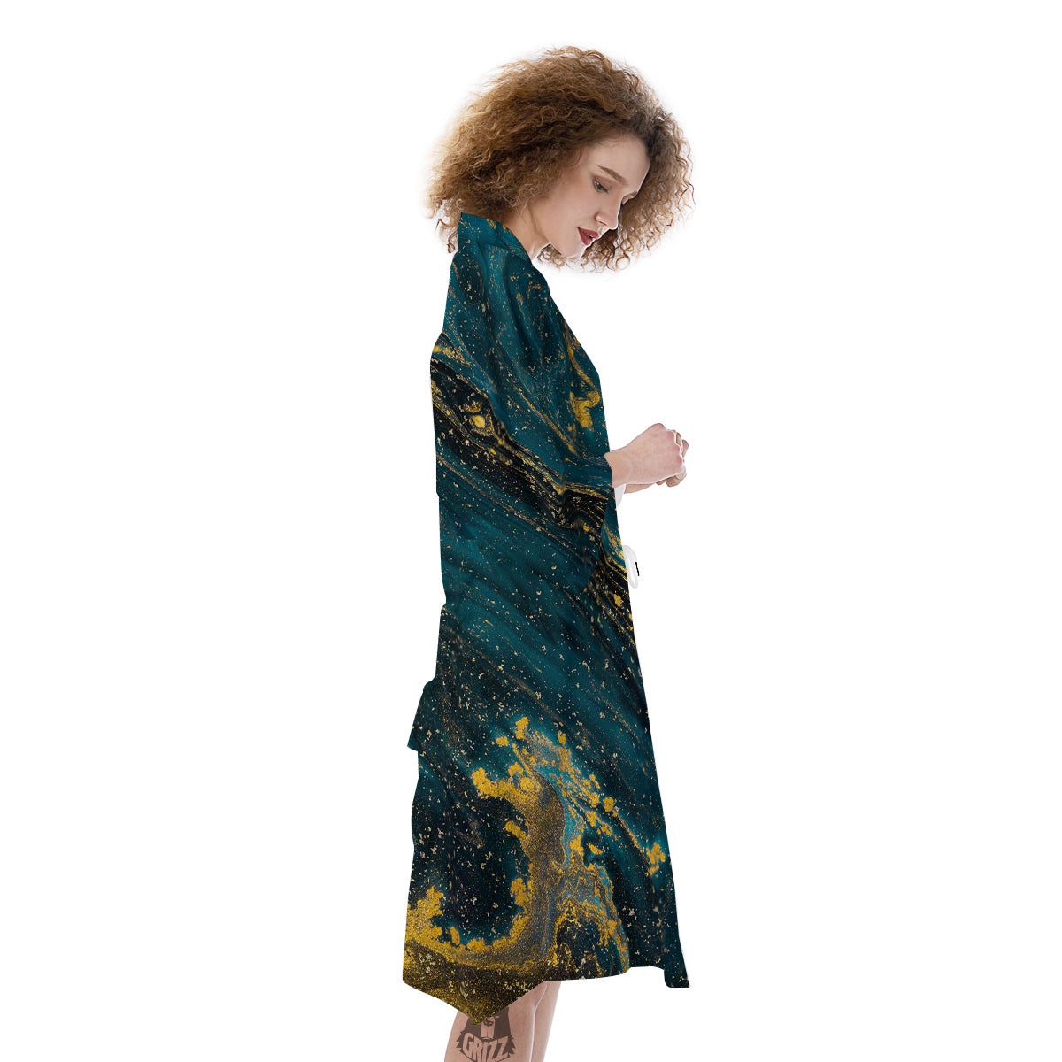 Natural Luxury Blue And Gold Marble Print Kimono-grizzshop
