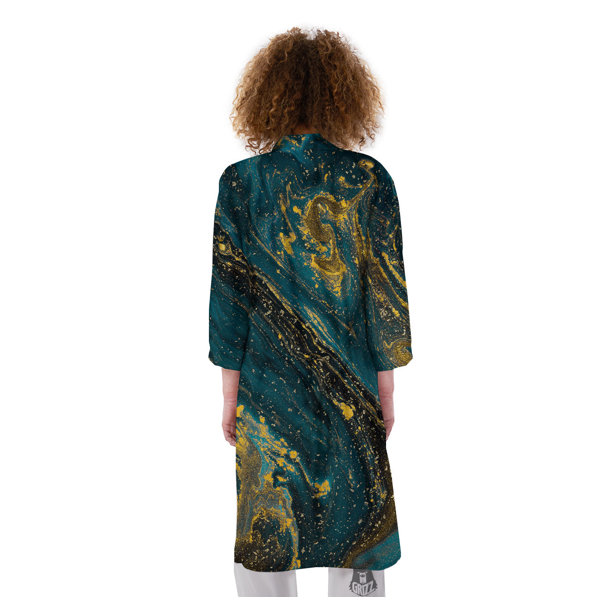 Natural Luxury Blue And Gold Marble Print Kimono-grizzshop