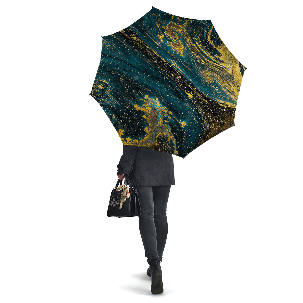 Natural Luxury Blue And Gold Marble Print Umbrella-grizzshop