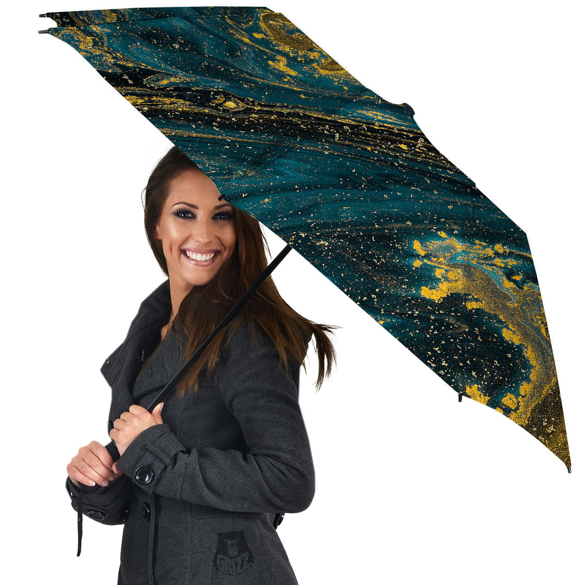 Natural Luxury Blue And Gold Marble Print Umbrella-grizzshop