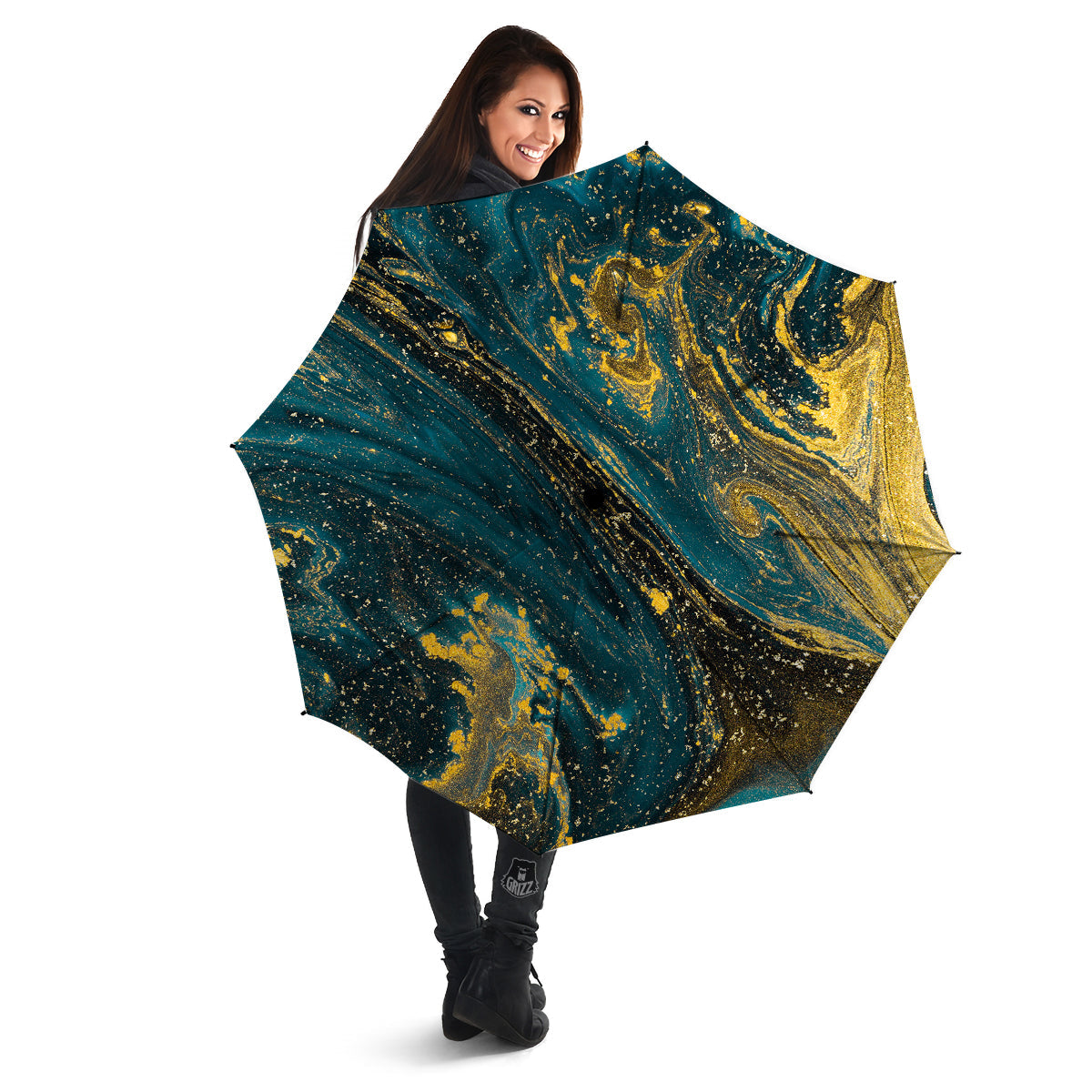 Natural Luxury Blue And Gold Marble Print Umbrella-grizzshop