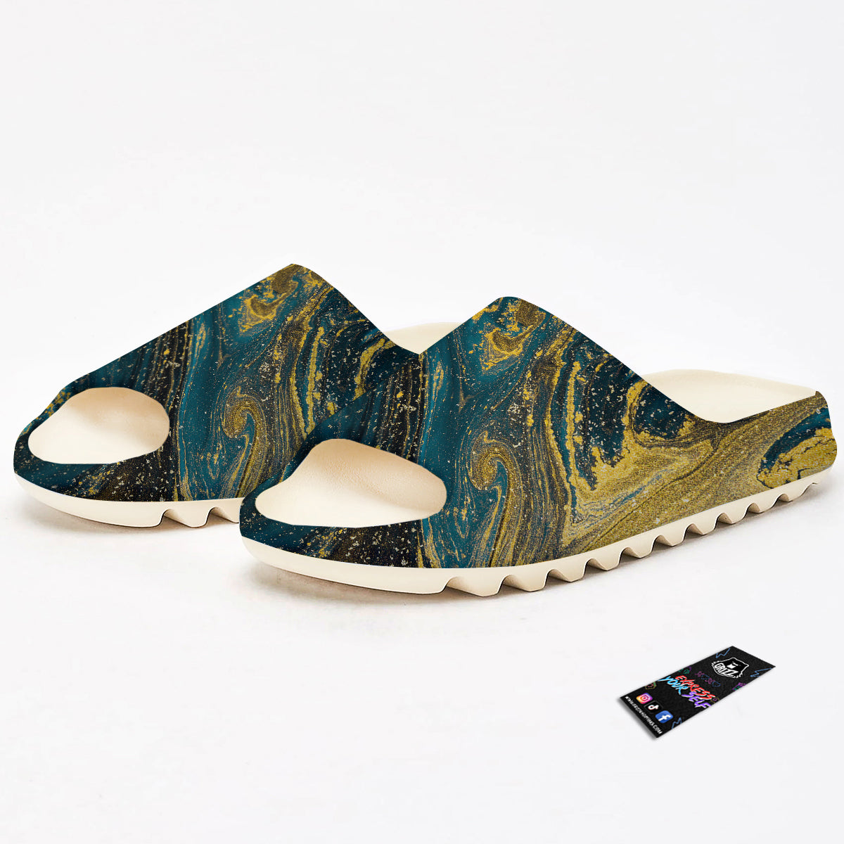 Natural Luxury Blue And Gold Marble Print Sandals-grizzshop