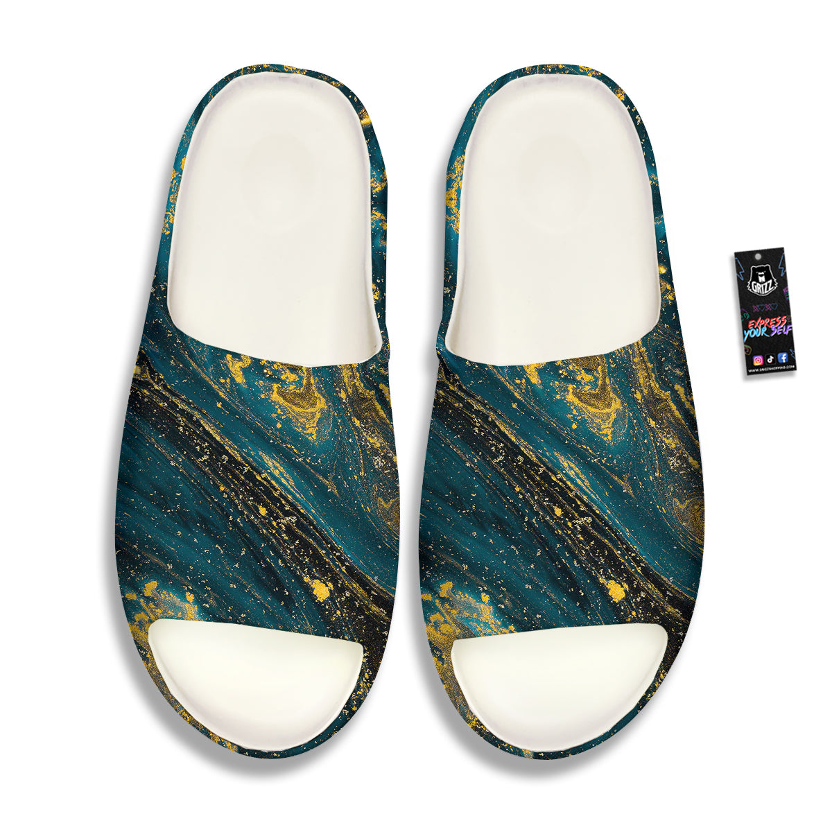 Natural Luxury Blue And Gold Marble Print Sandals-grizzshop