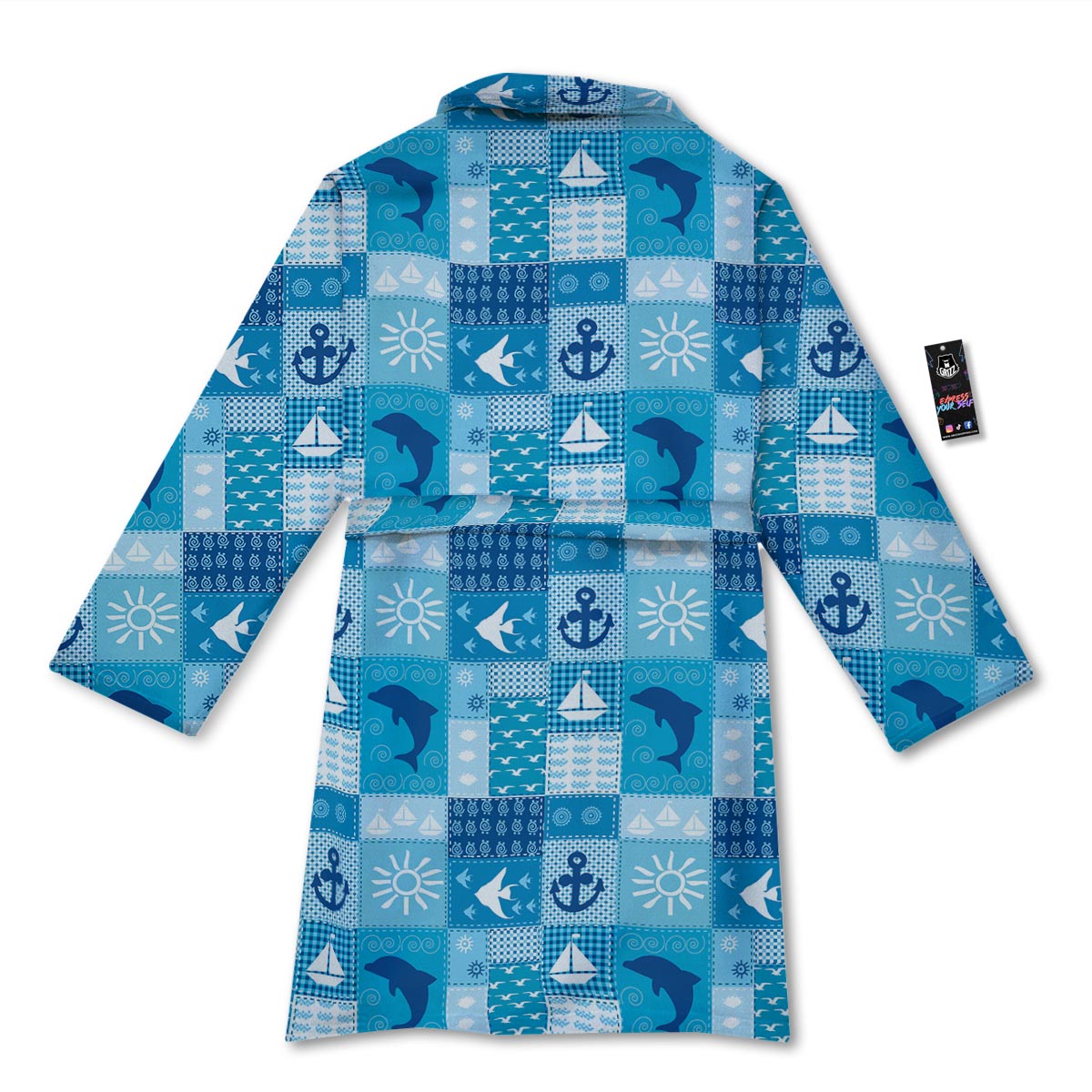 Nautical Sea Animal Patchwork Retro Print Pattern Bathrobe-grizzshop