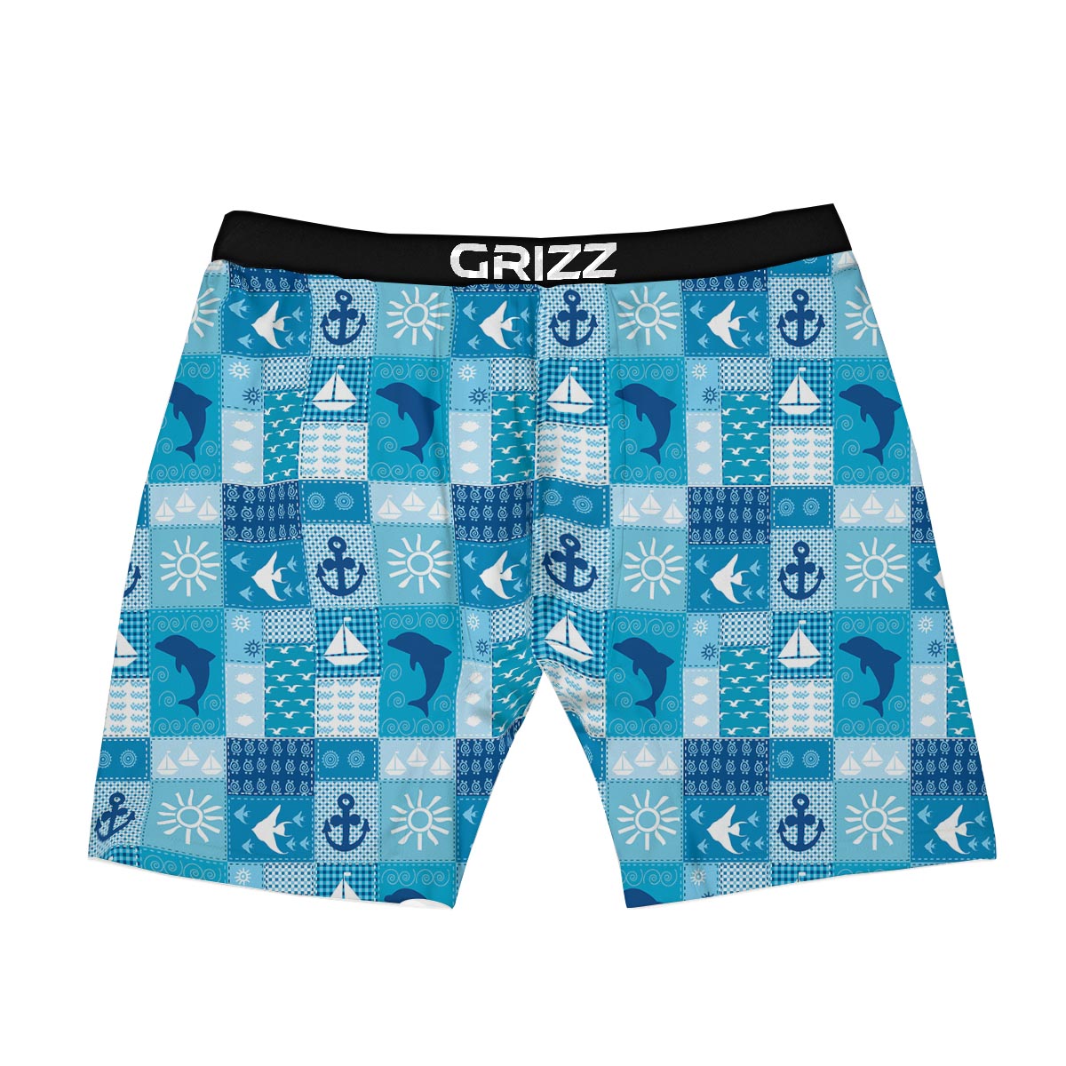 Nautical Sea Animal Patchwork Retro Print Pattern Boxer Briefs-grizzshop