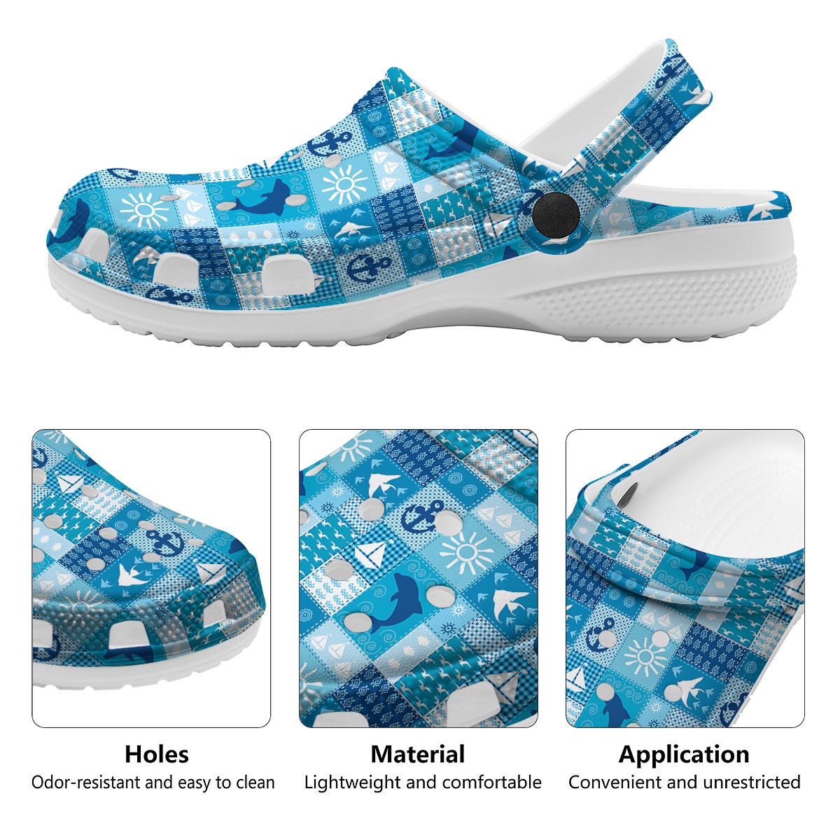 Nautical Sea Animal Patchwork Retro Print Pattern Clog-grizzshop
