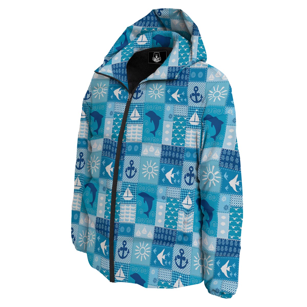 Nautical Sea Animal Patchwork Retro Print Pattern Down Jacket-grizzshop