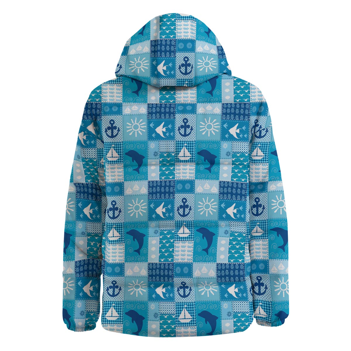 Nautical Sea Animal Patchwork Retro Print Pattern Down Jacket-grizzshop