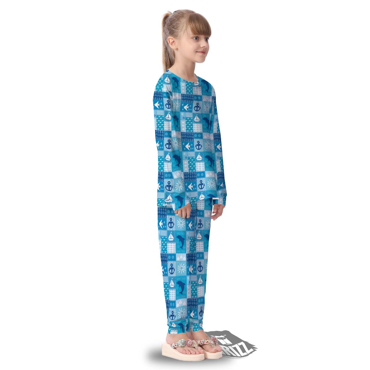 Nautical Sea Animal Patchwork Retro Print Pattern Kid's Pajamas-grizzshop