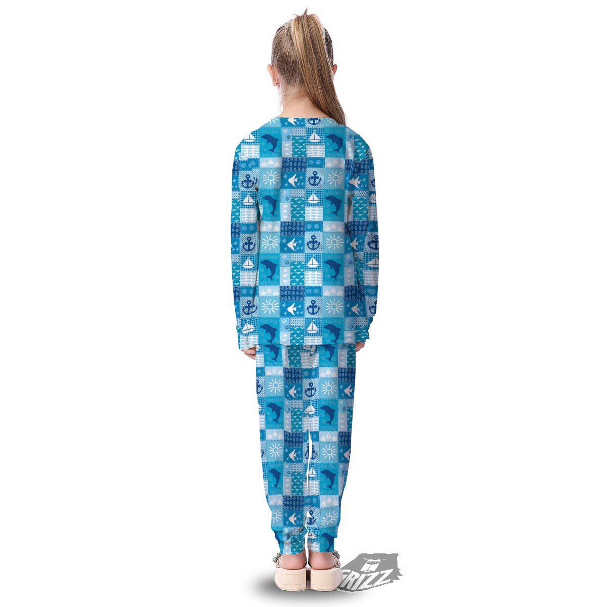 Nautical Sea Animal Patchwork Retro Print Pattern Kid's Pajamas-grizzshop