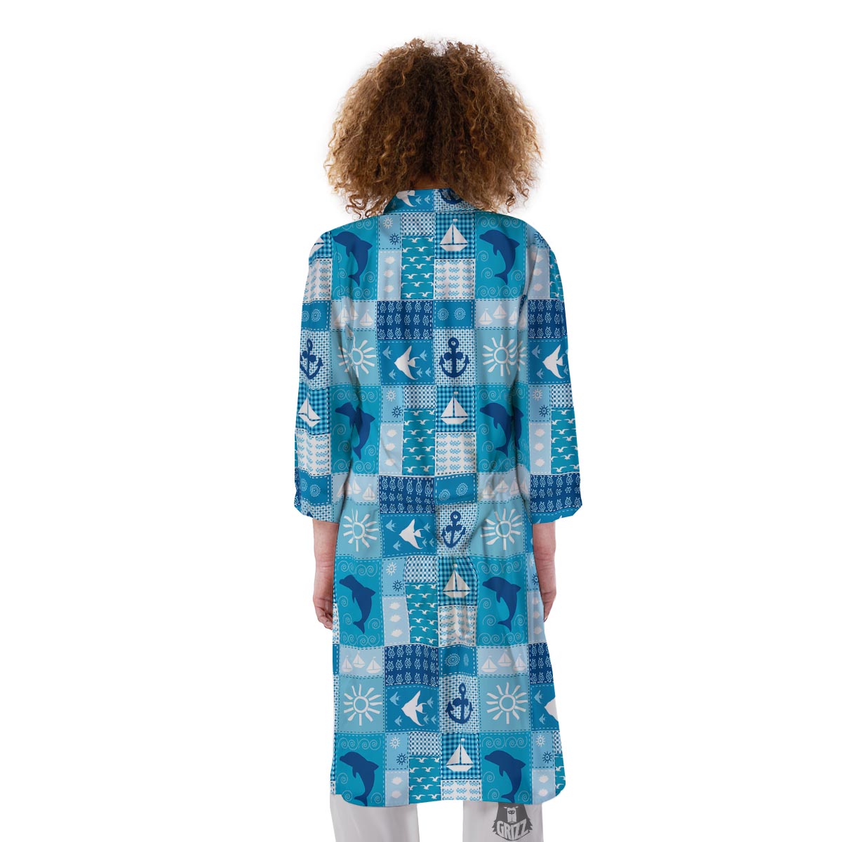 Nautical Sea Animal Patchwork Retro Print Pattern Kimono-grizzshop
