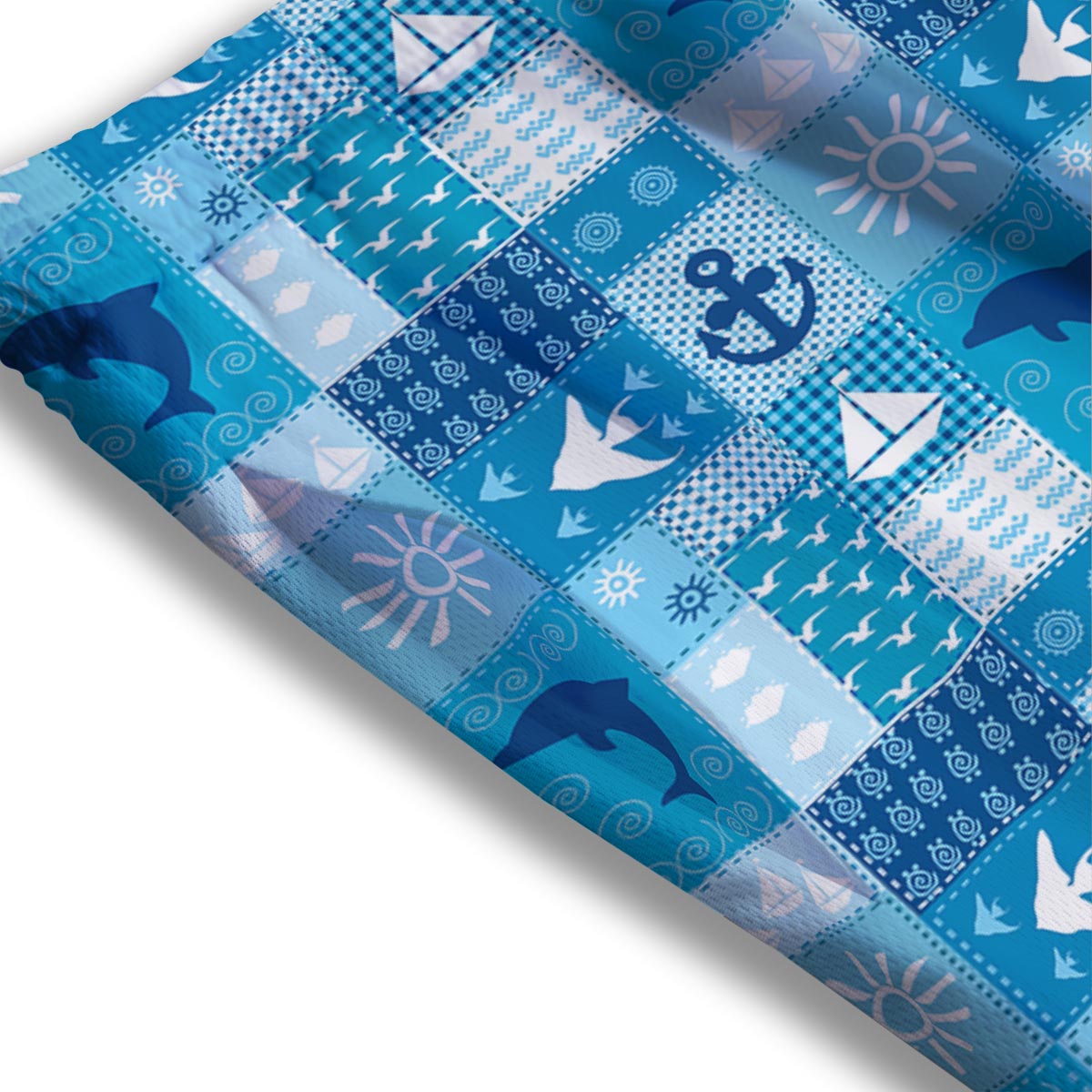Nautical Sea Animal Patchwork Retro Print Pattern Mesh Shorts
