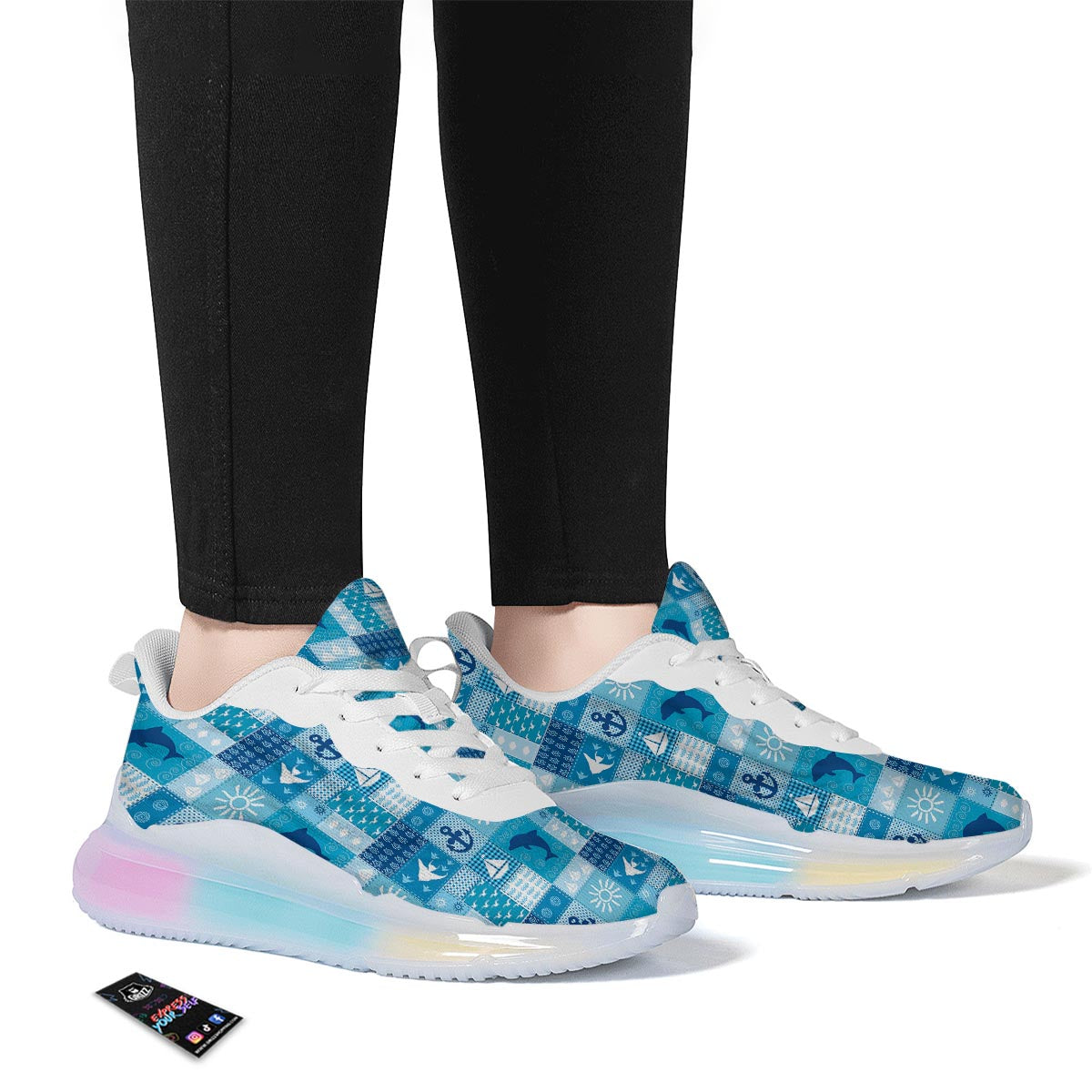 Nautical Sea Animal Patchwork Retro Print Pattern Running Sneakers-grizzshop