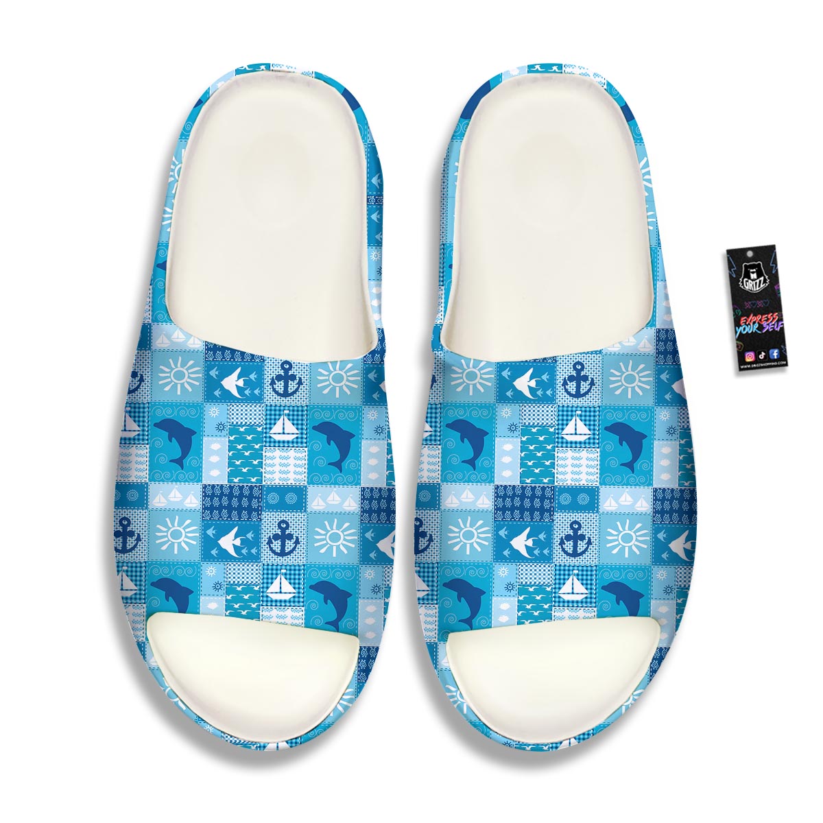 Nautical Sea Animal Patchwork Retro Print Pattern Sandals-grizzshop
