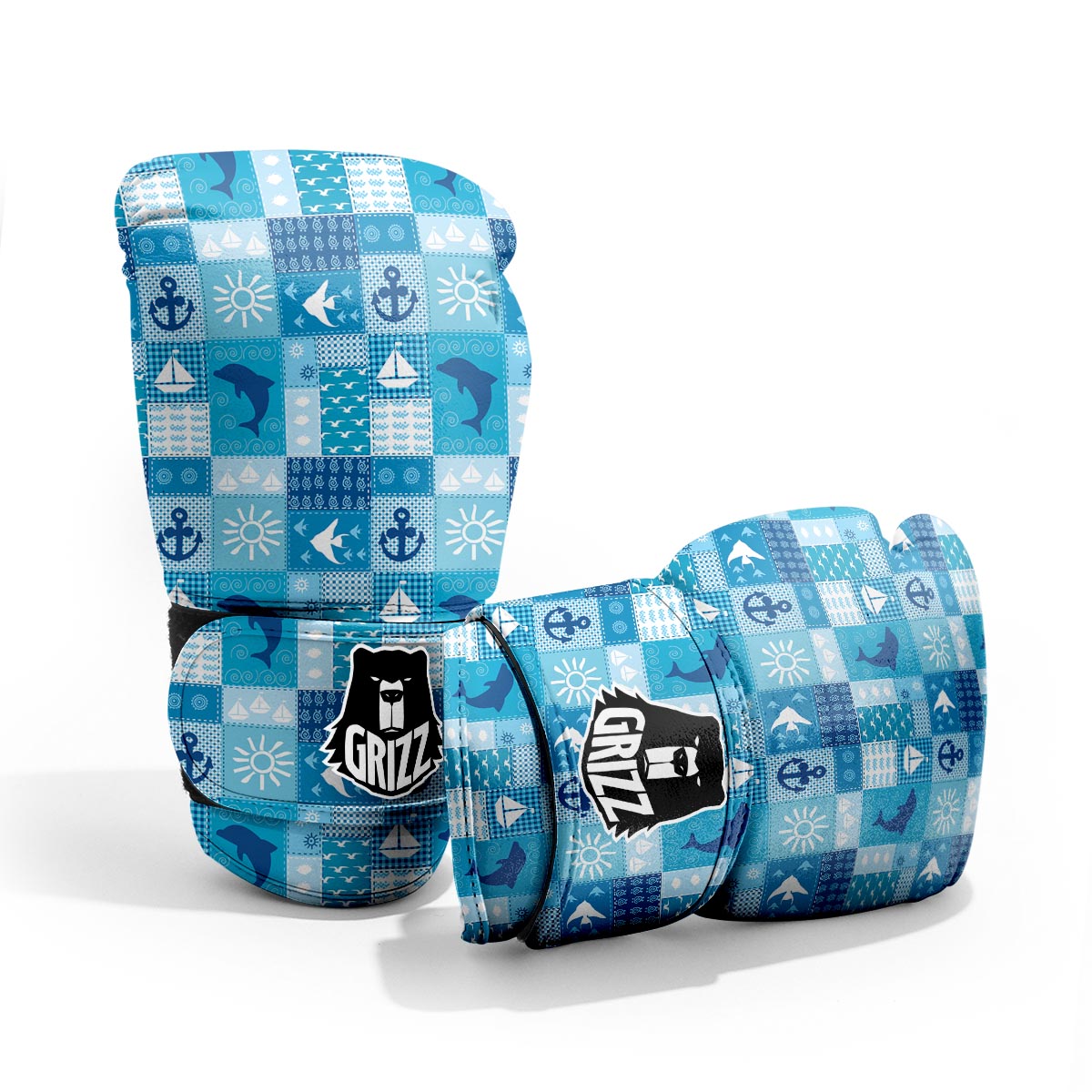 Nautical Sea Animal Patchwork Retro Print Pattern Pro Boxing Glove