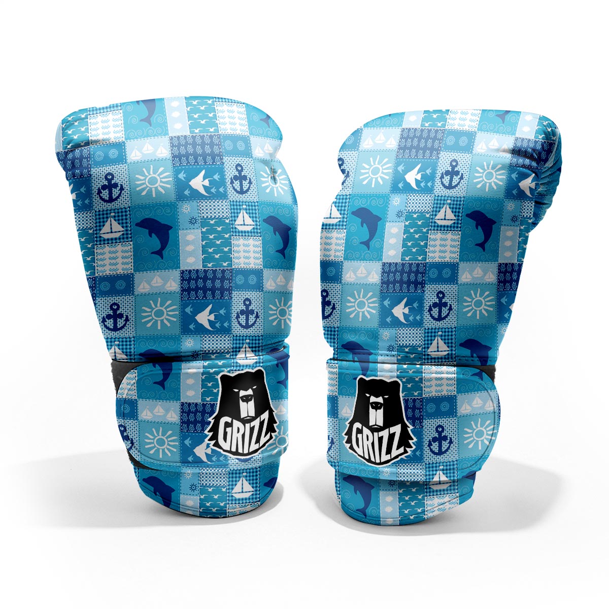 Nautical Sea Animal Patchwork Retro Print Pattern Pro Boxing Glove
