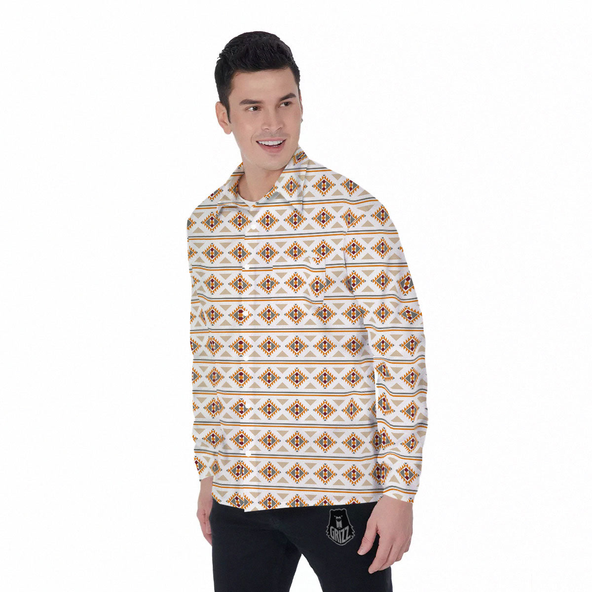Navajo Ethnic Southwestern Print Pattern Men's Long Sleeve Shirts-grizzshop