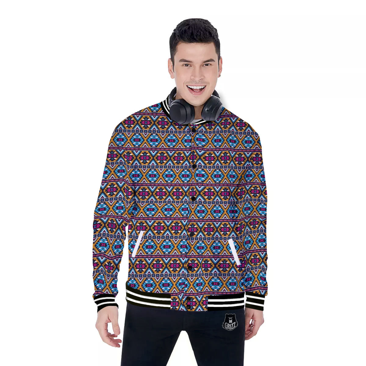 Navajo Geometric Ethnic Print Pattern Baseball Jacket-grizzshop