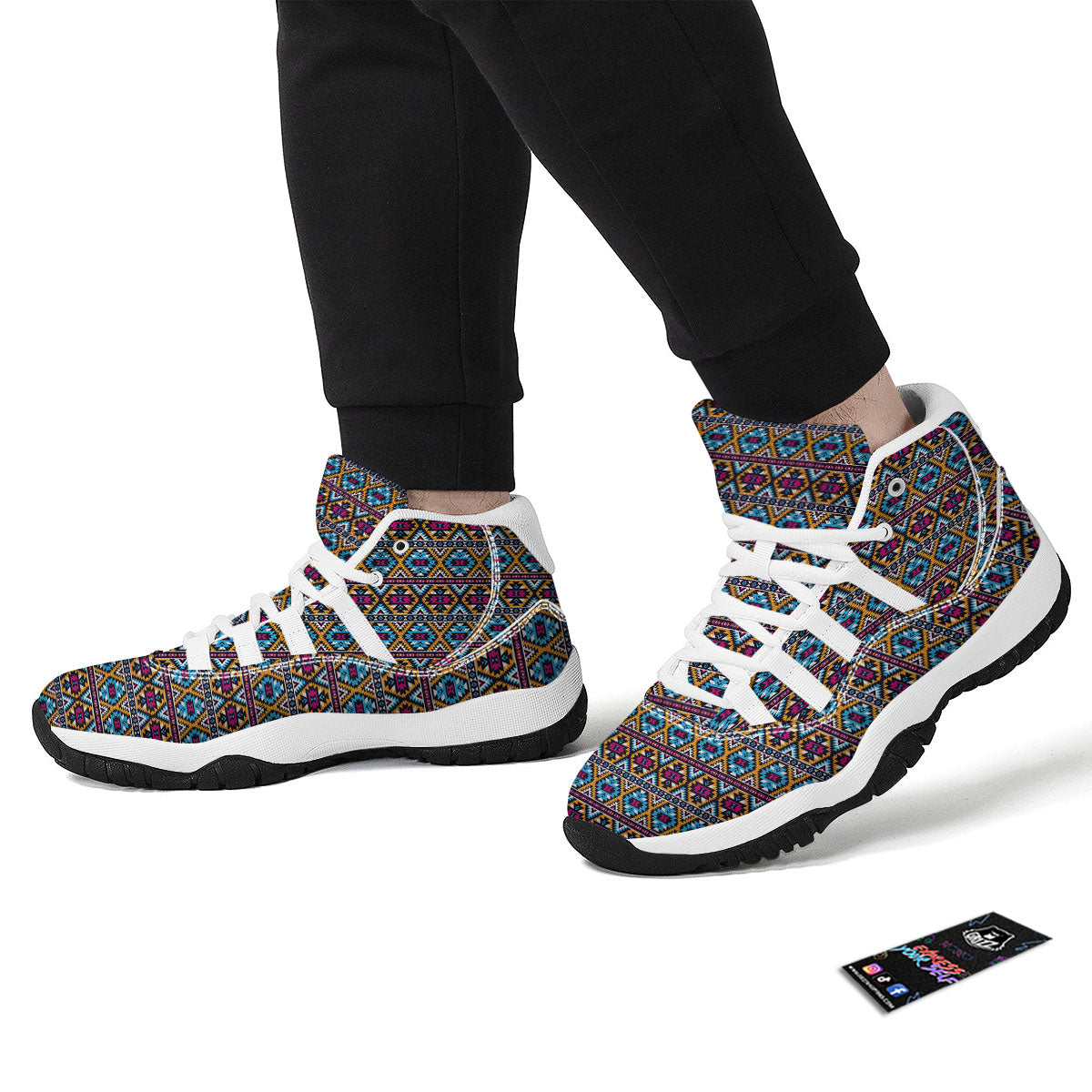 Navajo Geometric Ethnic Print Pattern White Bball Shoes-grizzshop