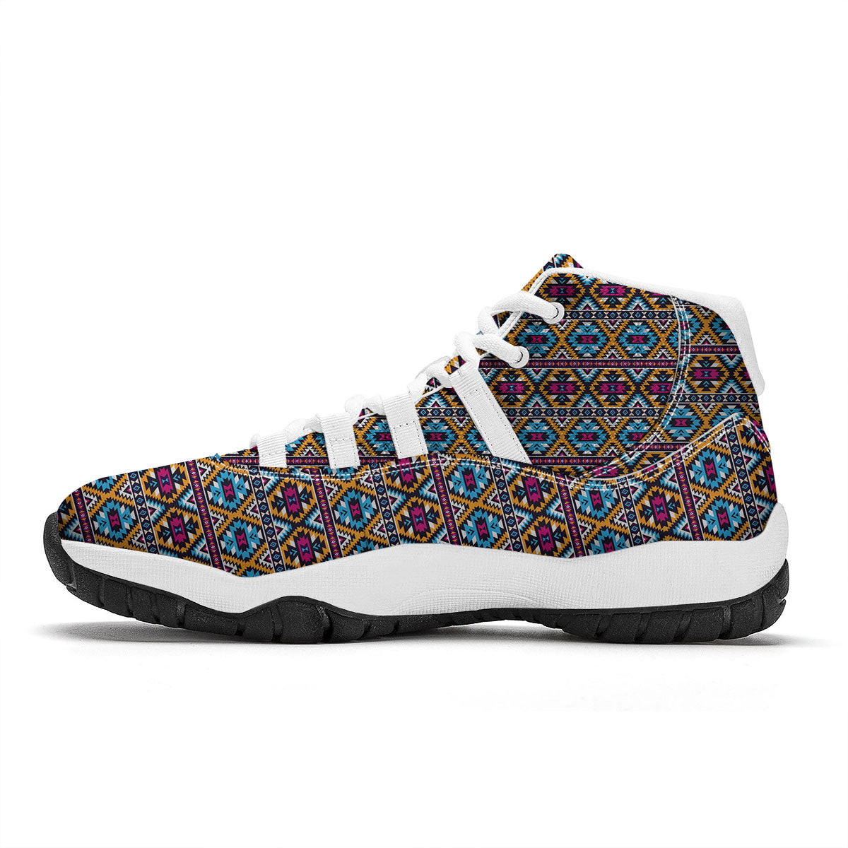 Navajo Geometric Ethnic Print Pattern White Bball Shoes-grizzshop