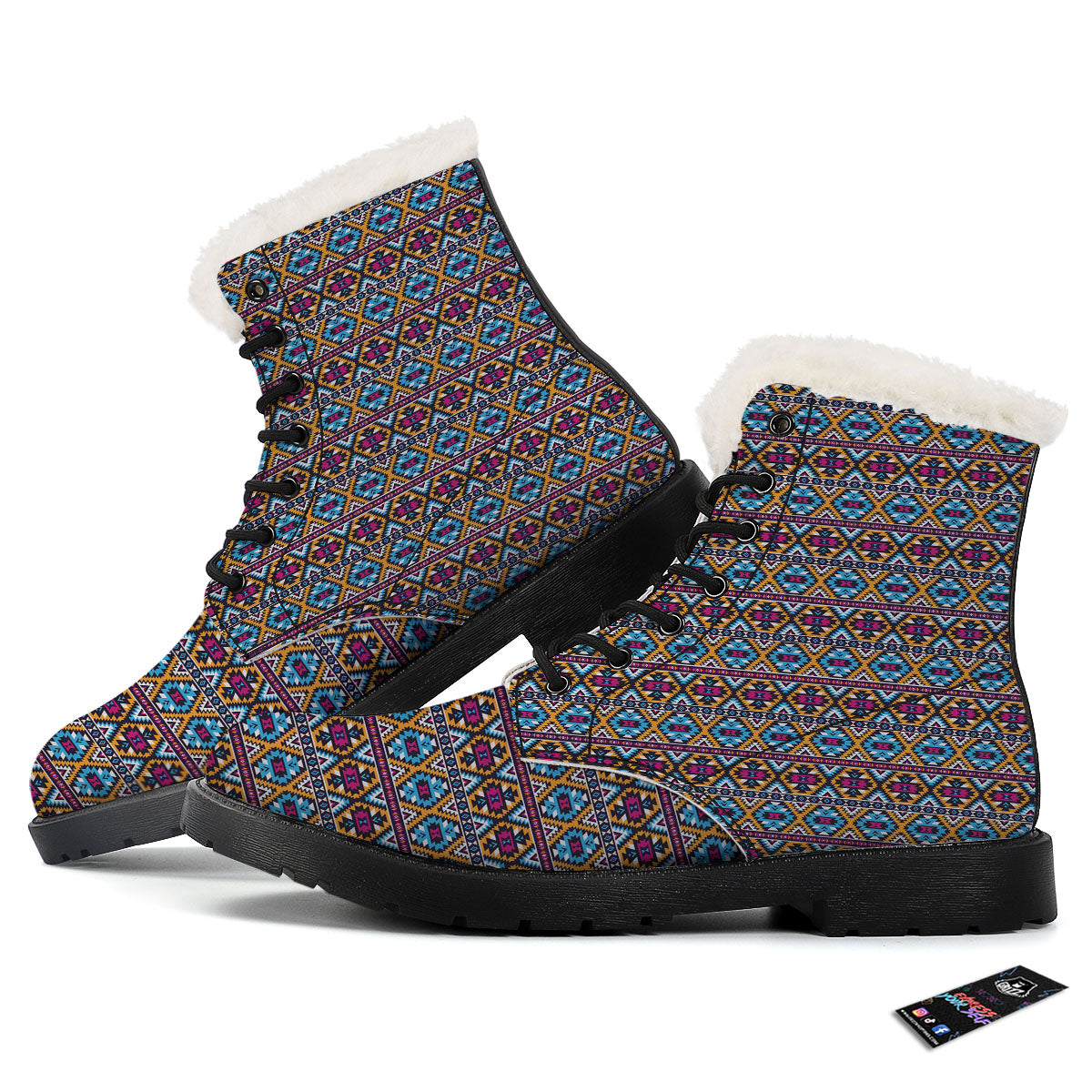 Navajo Geometric Ethnic Print Pattern Winter Boots-grizzshop