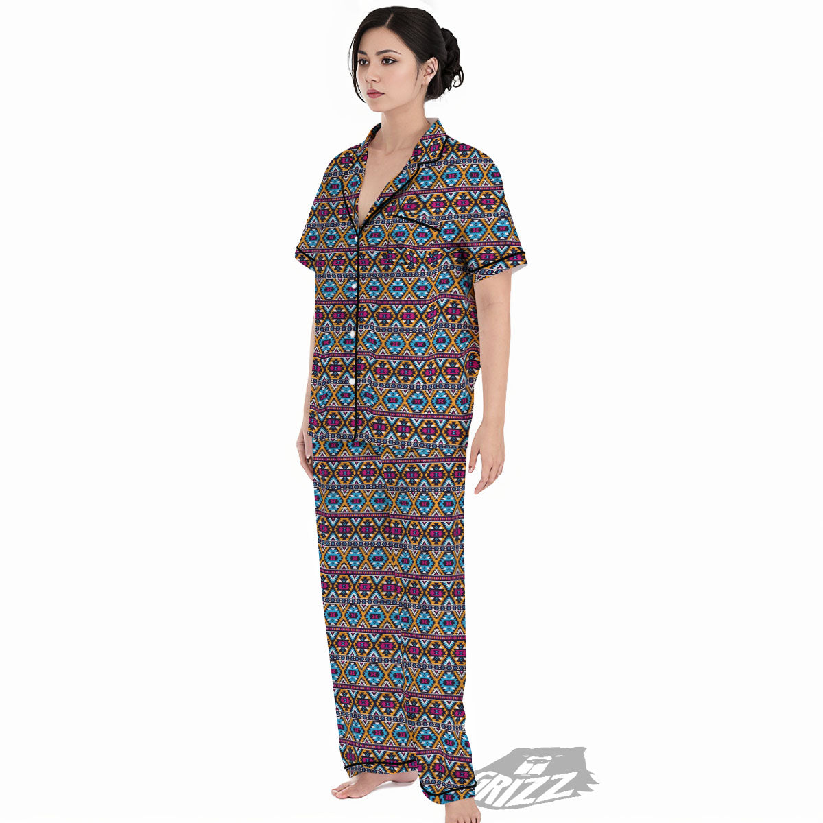 Navajo Geometric Ethnic Print Pattern Women's Pajamas Set-grizzshop