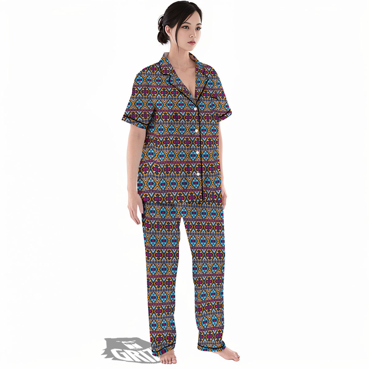 Navajo Geometric Ethnic Print Pattern Women's Pajamas Set-grizzshop