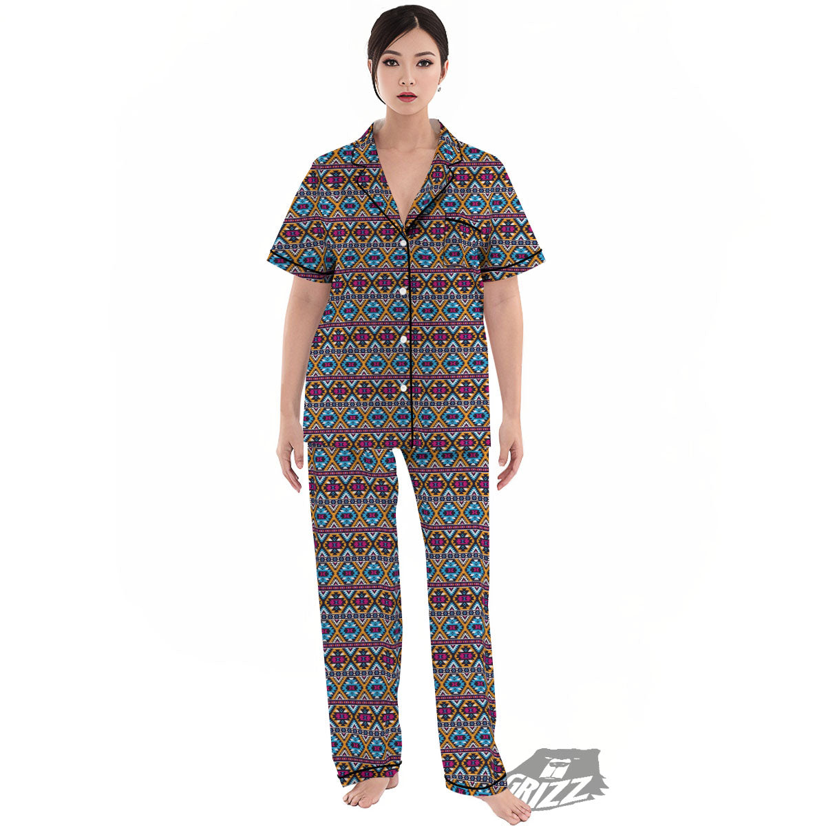 Navajo Geometric Ethnic Print Pattern Women's Pajamas Set-grizzshop