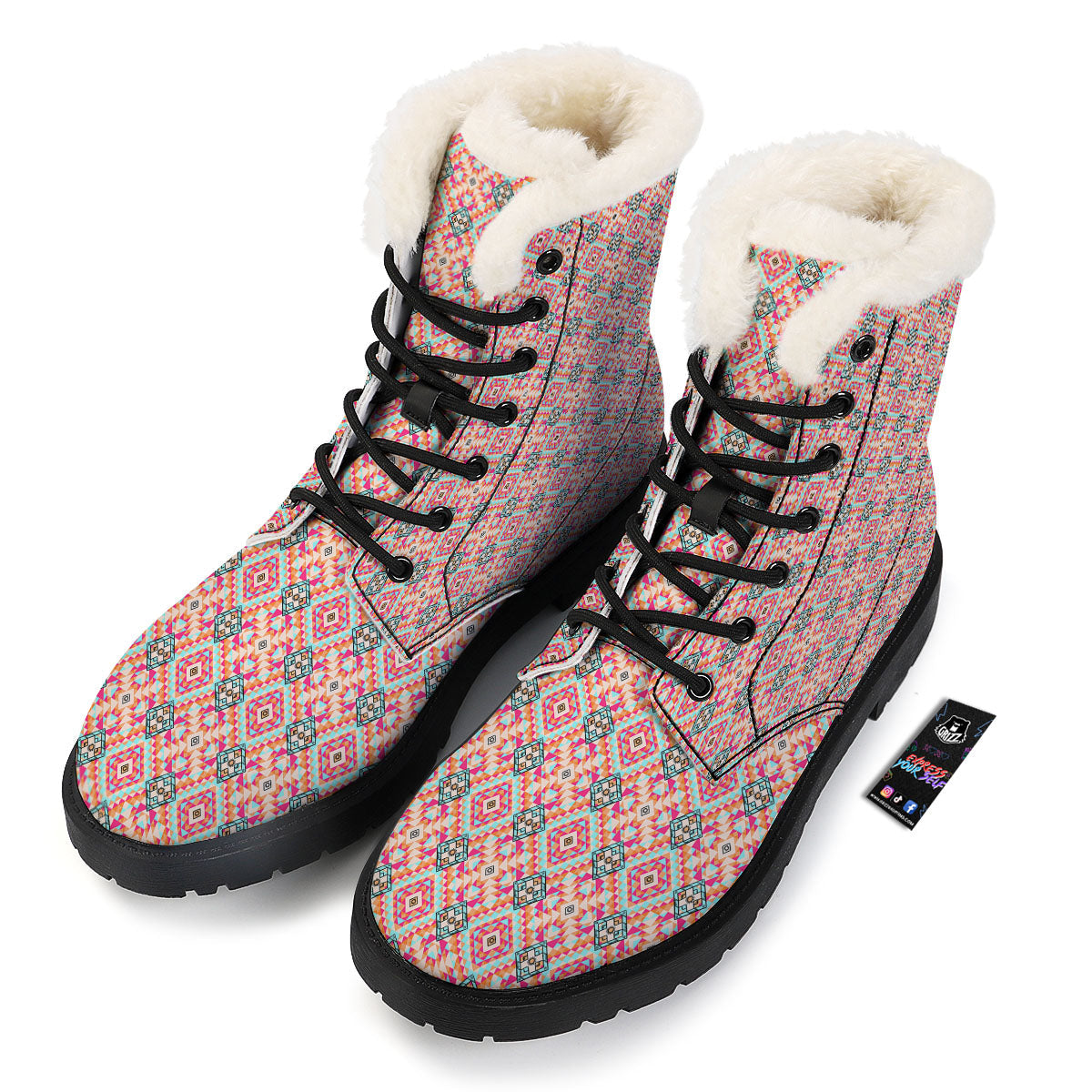 Navajo Geometric Native Print Winter Boots-grizzshop