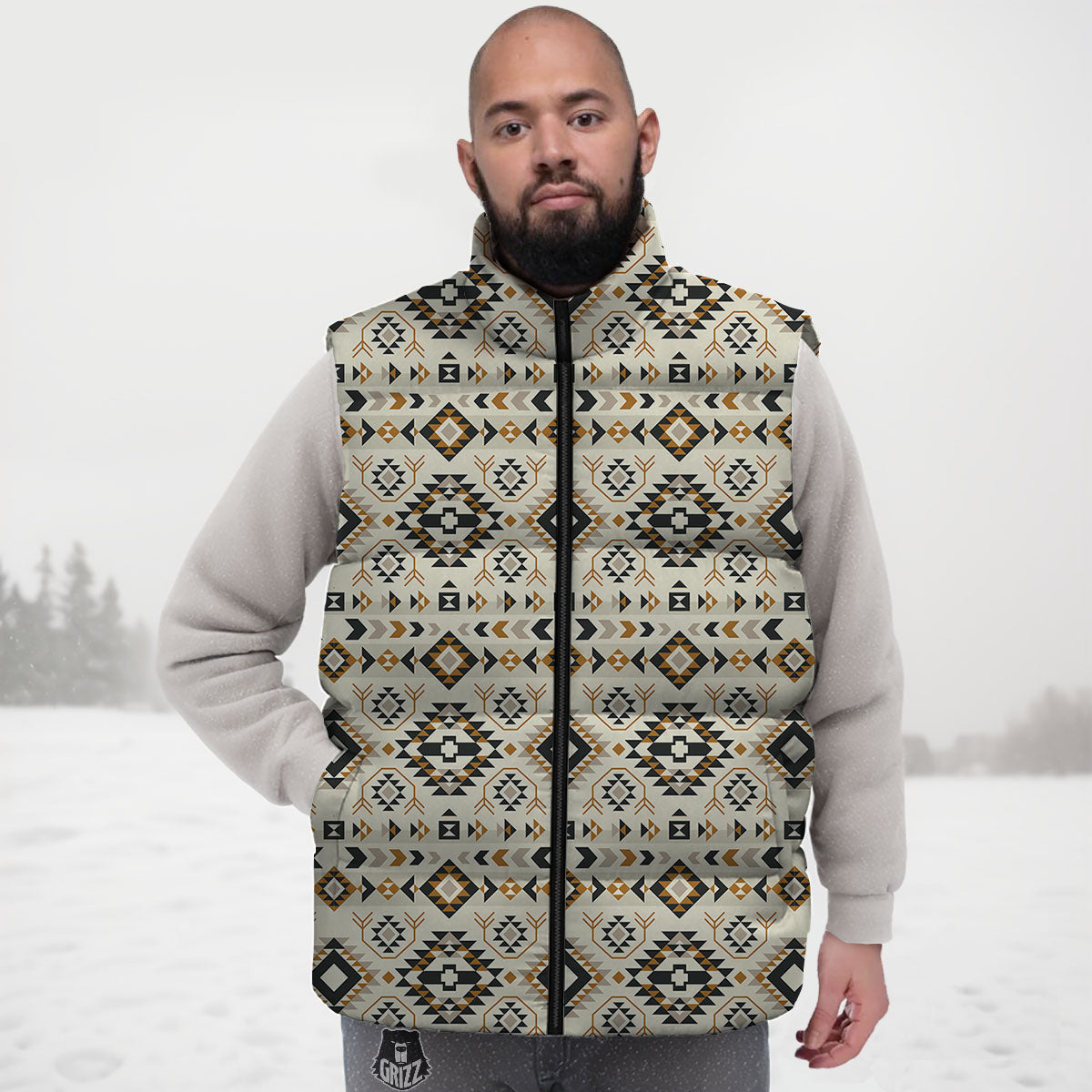 Navajo Geometric Style Print Pattern Down Vest