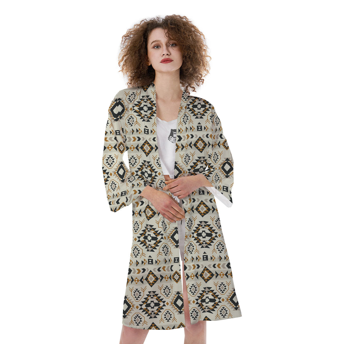 Navajo Geometric Style Print Pattern Kimono-grizzshop