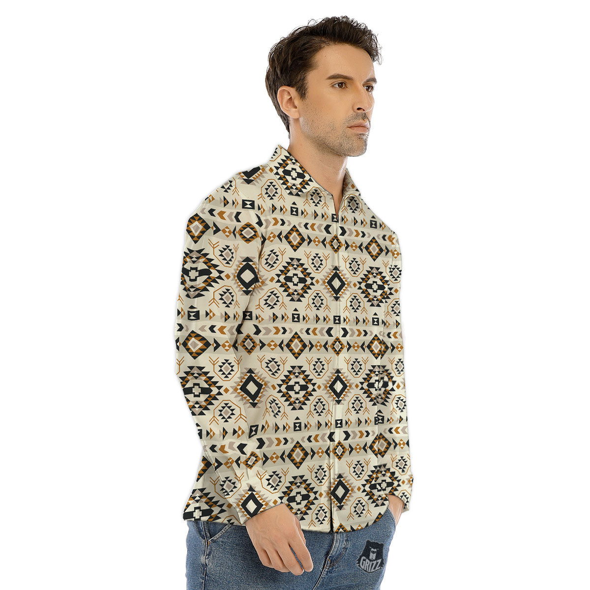 Navajo Geometric Style Print Pattern Men's Dress Shirts-grizzshop