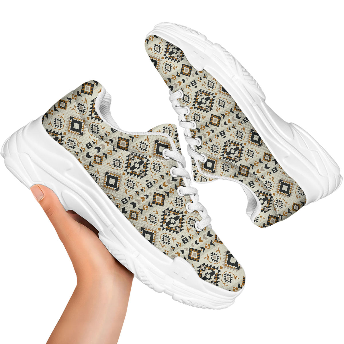Navajo Geometric Style Print Pattern White Chunky Shoes-grizzshop
