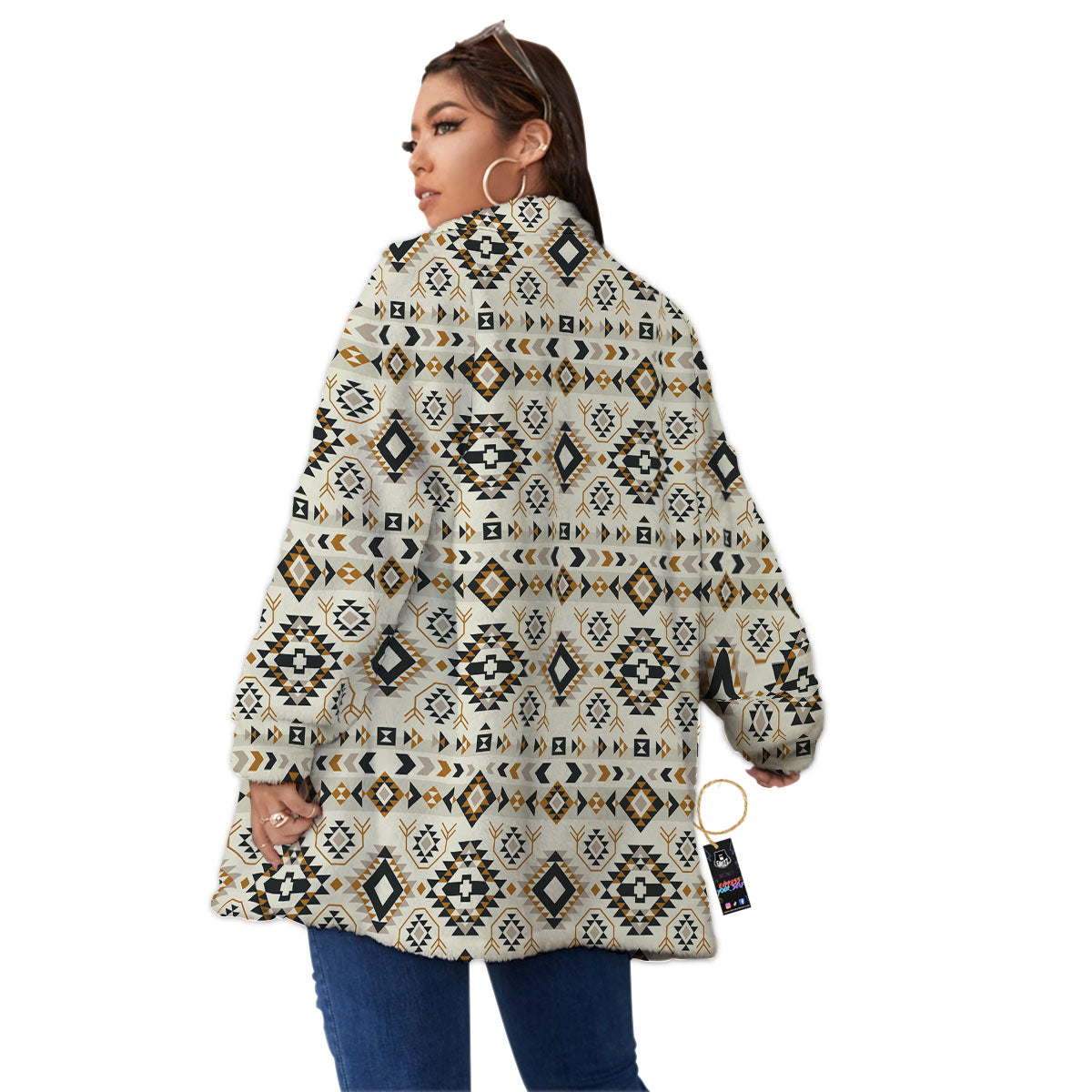 Navajo Geometric Style Print Pattern Women's Sherpa Jacket-grizzshop