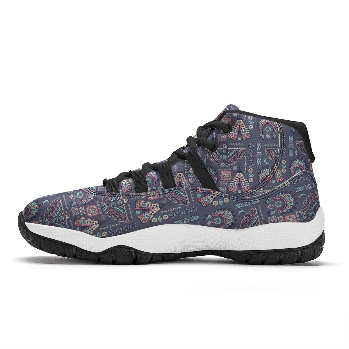 Navajo Native Aztec Indians American Tribal Print Black Bball Shoes-grizzshop