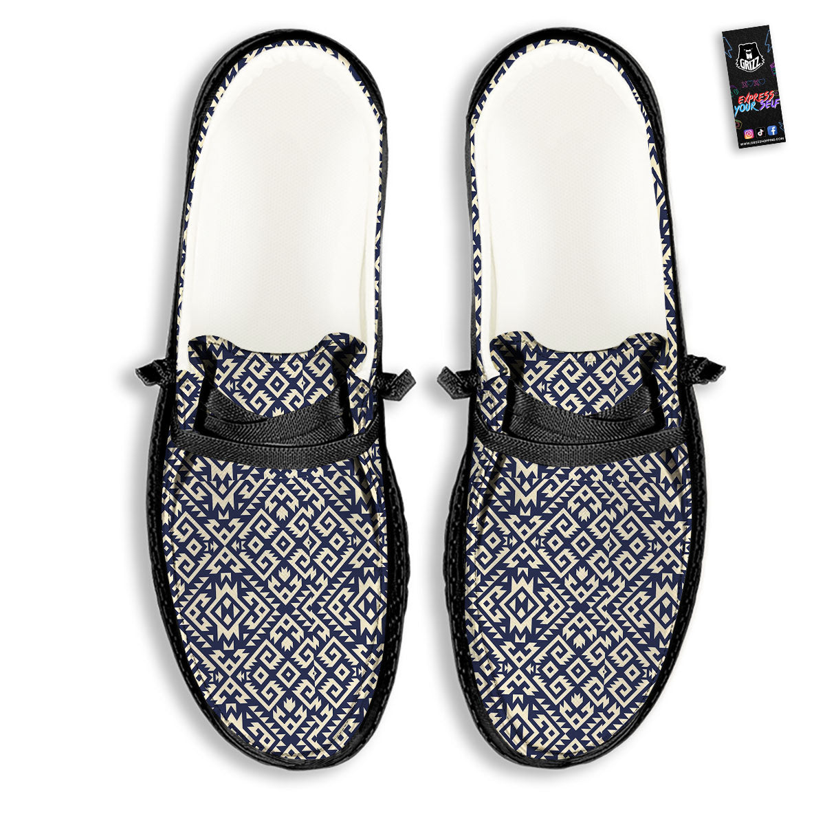 Navajo Native Indian Print Pattern Black Loafers-grizzshop