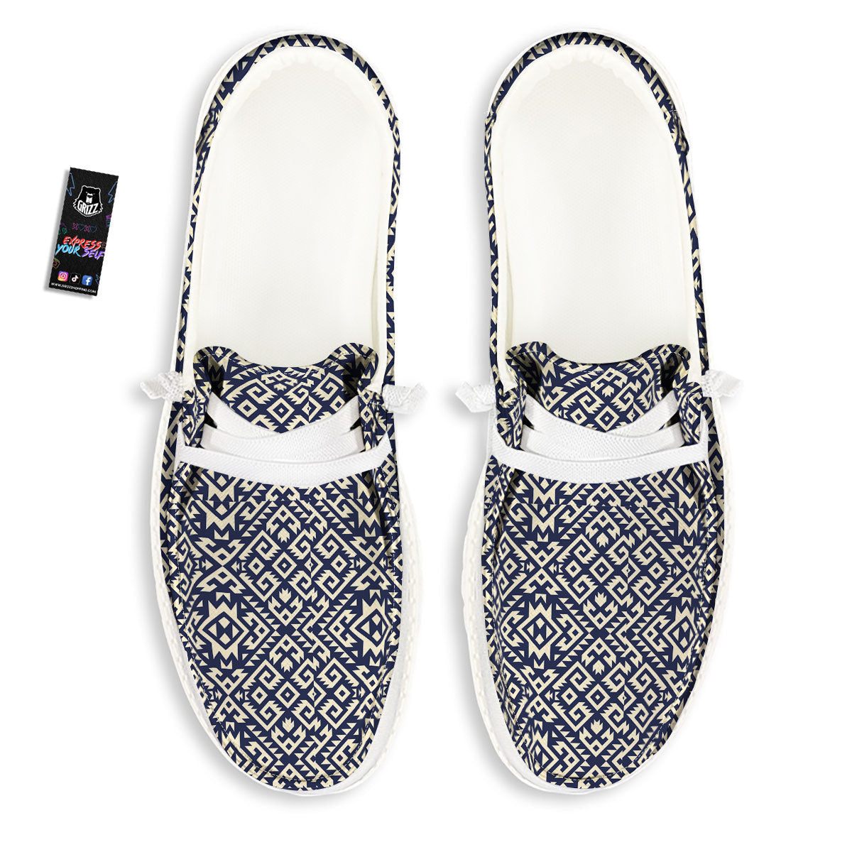 Navajo Native Indian Print Pattern White Loafers-grizzshop
