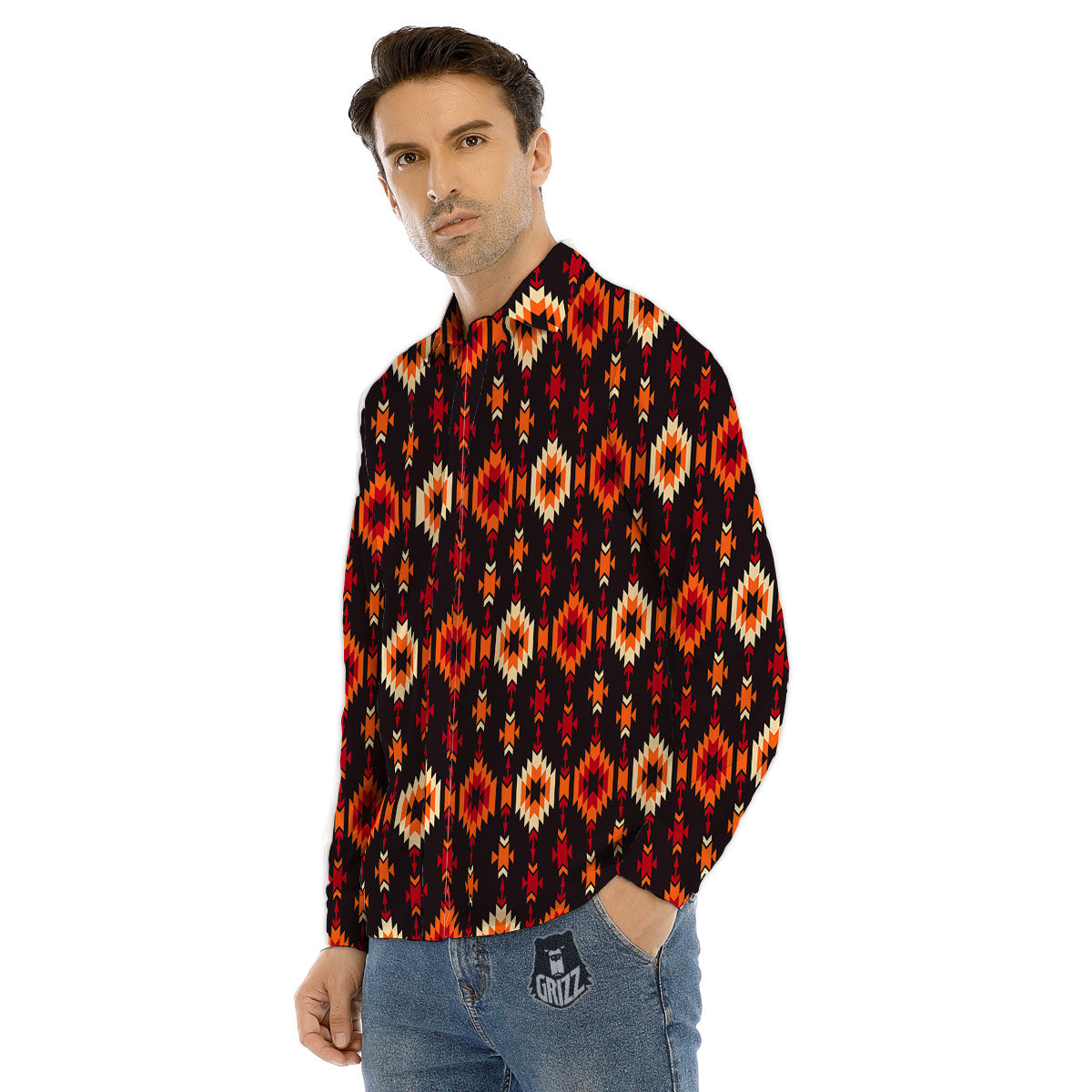 Navajo Native Pattern Men's Dress Shirts-grizzshop
