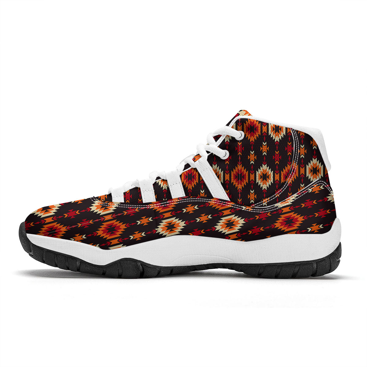Navajo Native Pattern White Bball Shoes-grizzshop