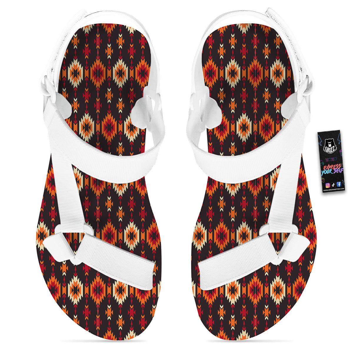 Navajo Native Pattern White Open Toe Sandals-grizzshop