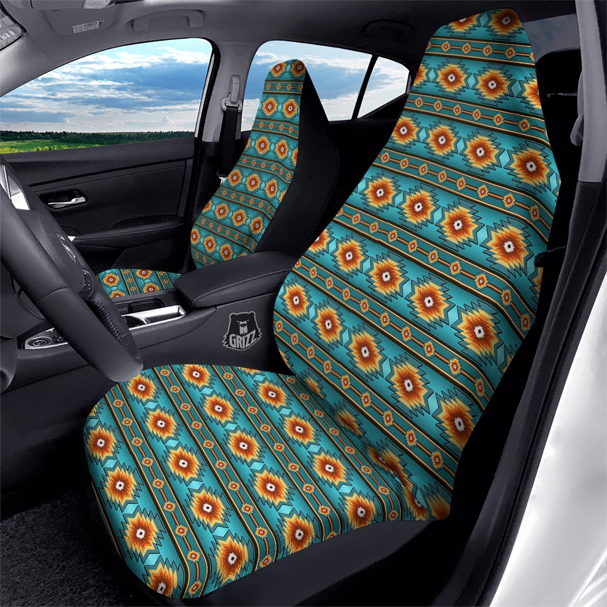 Navajo Teal Southwestern Print Pattern Car Seat Covers-grizzshop