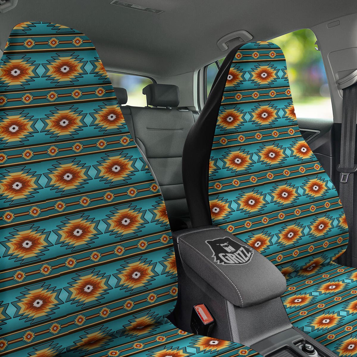 Navajo Teal Southwestern Print Pattern Car Seat Covers-grizzshop