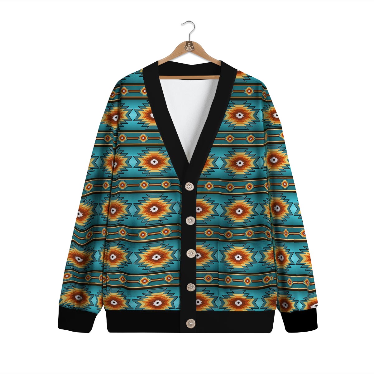 Navajo Teal Southwestern Print Pattern Cardigan-grizzshop