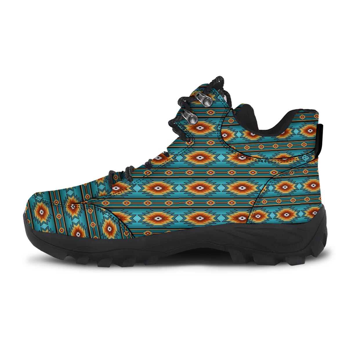 Navajo Teal Southwestern Print Pattern Hiking Shoes-grizzshop
