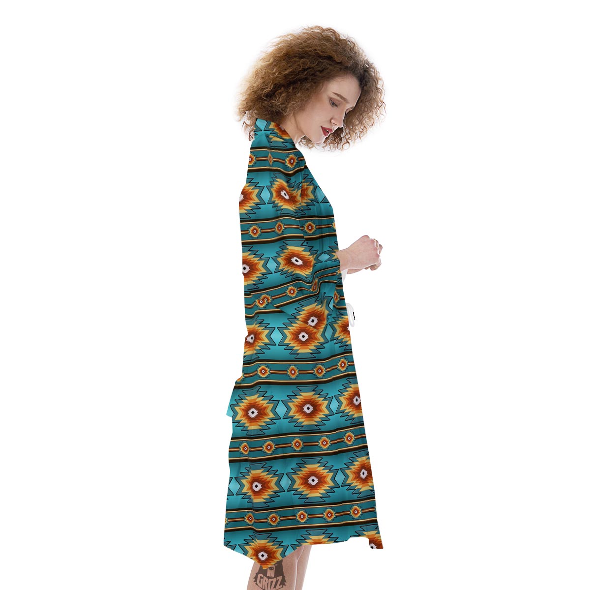 Navajo Teal Southwestern Print Pattern Kimono-grizzshop