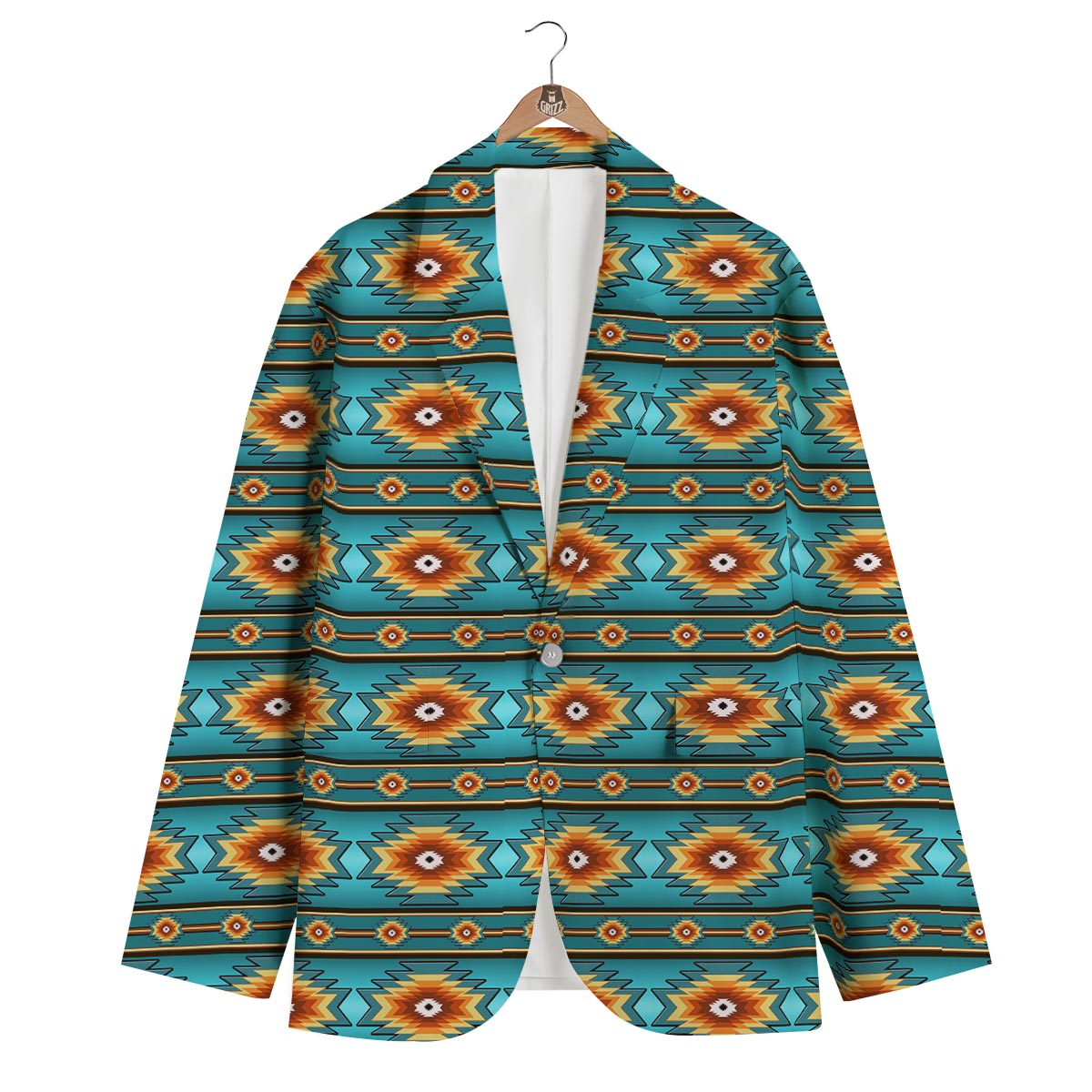 Navajo Teal Southwestern Print Pattern Men's Blazer-grizzshop