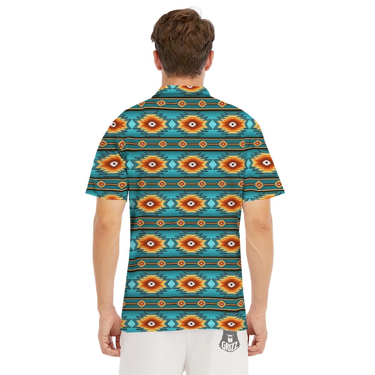 Navajo Teal Southwestern Print Pattern Men's Golf Shirts-grizzshop