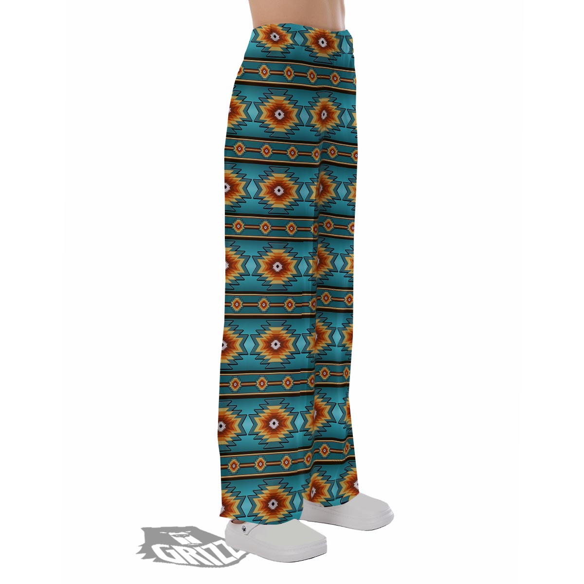 Navajo Teal Southwestern Print Pattern Pajama Pants-grizzshop