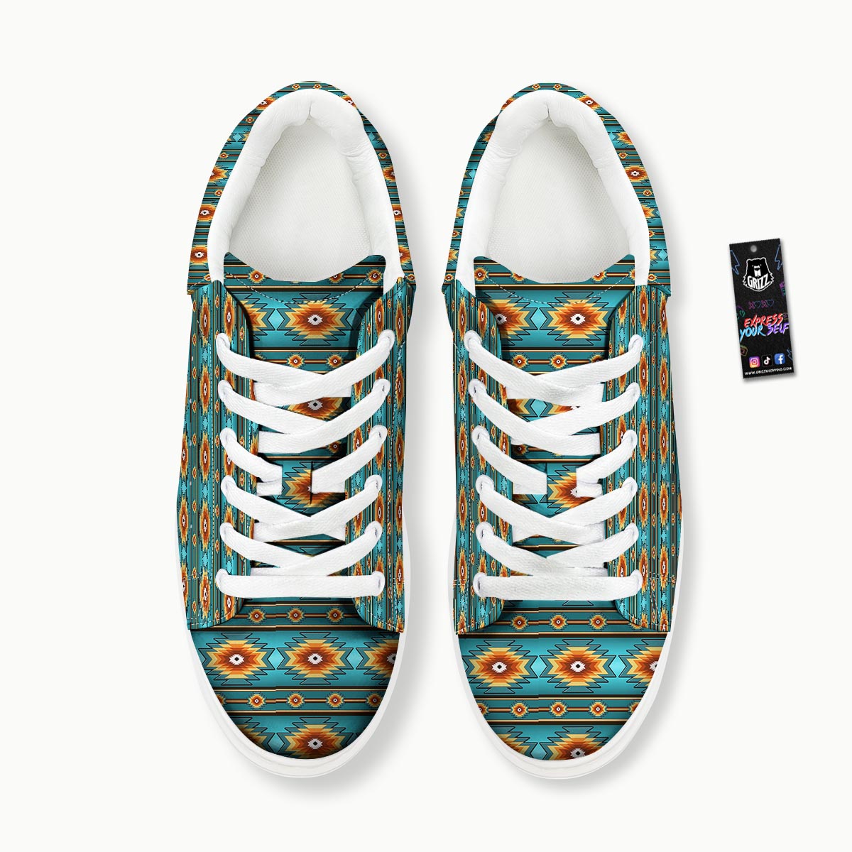 Navajo Teal Southwestern Print Pattern Platform Shoes-grizzshop
