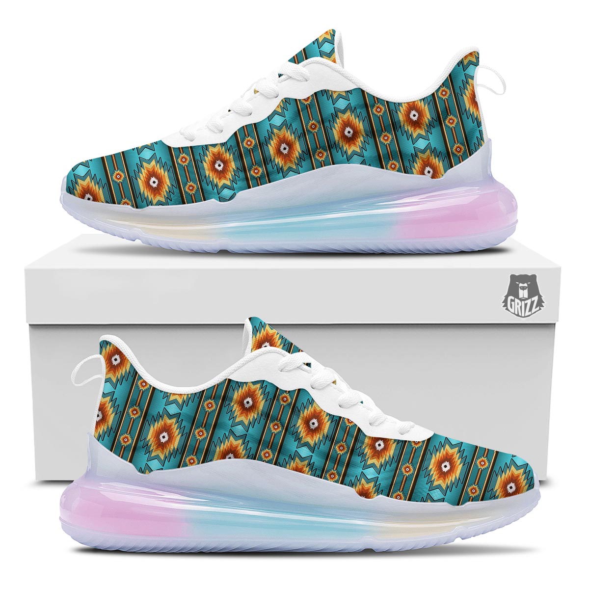 Navajo Teal Southwestern Print Pattern Running Sneakers-grizzshop